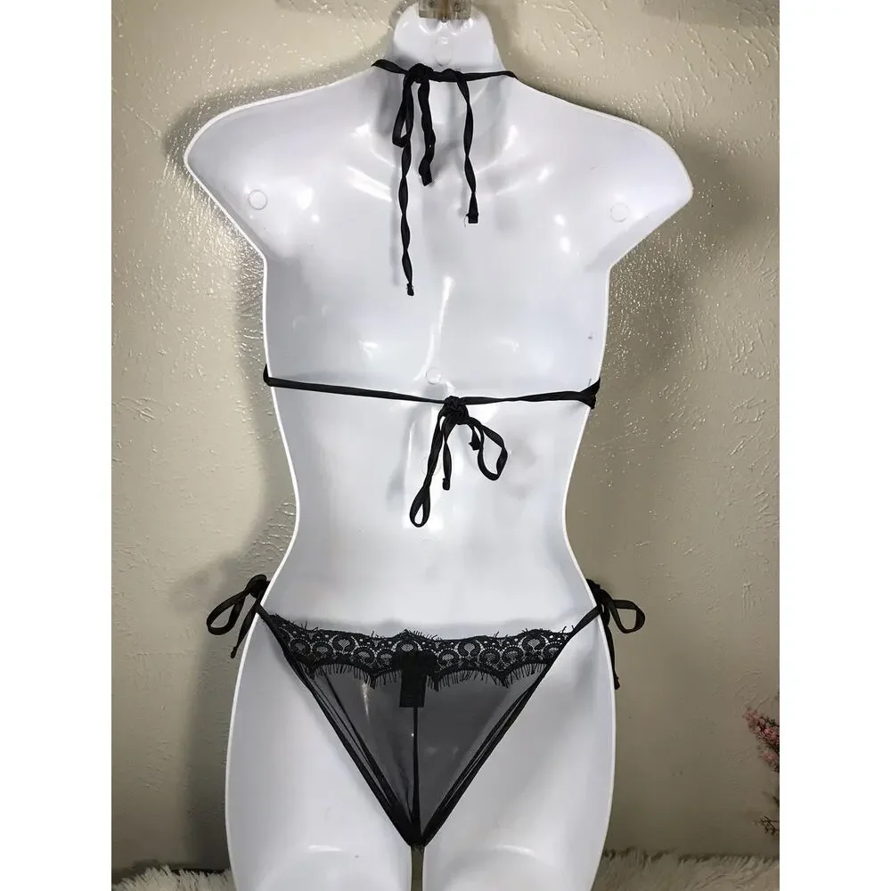 Women Lingerie Sexy Two Piece Eyelash Bra and Panty Strappy Babydoll Strappy S/M